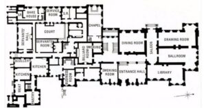 Detailed floor plan of Kinmel Hall's layout.