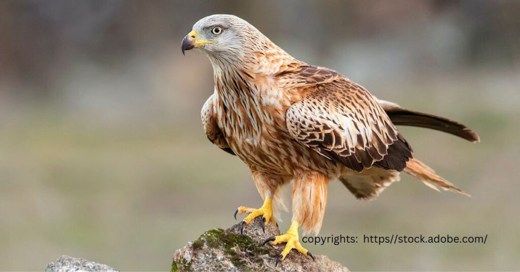 Close-up of a Red Kite perched on a rock in Wales
