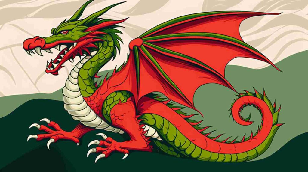Illustration of a red dragon, symbolizing Welsh heritage and the legacy of Welsh surnames.