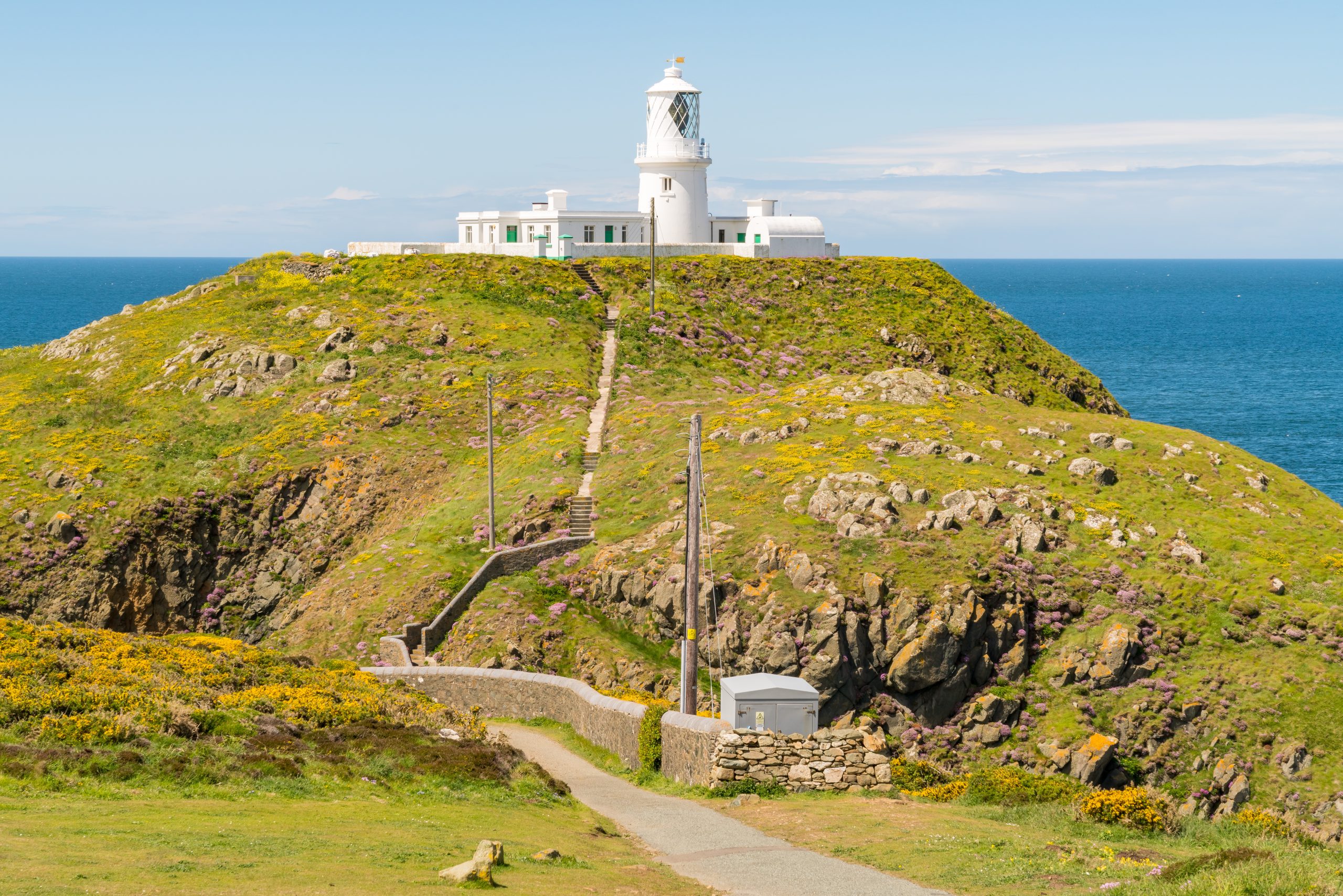 Strumble Head Lighthouse on the Pembrokeshire coast in Wales, overlooking the Irish Sea.