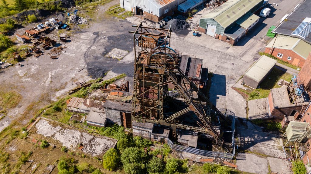 Aerial view of Tower Colliery, an abandoned coal mine site in South Wales