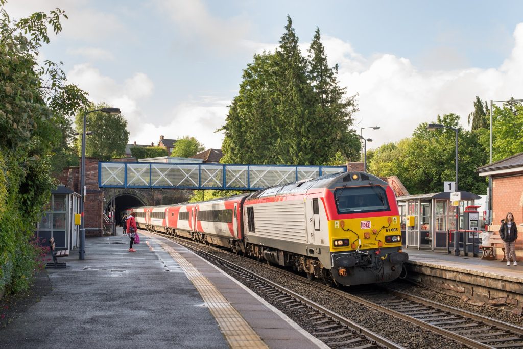 Transport for Wales train arriving at Ludlow station on service from Cardiff Central.